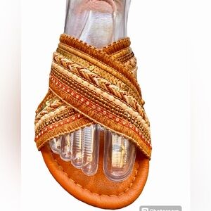 Stylish Earthtone Slide Flats w/Sequins and Pearl Embellishments (EU 40 / US 9)